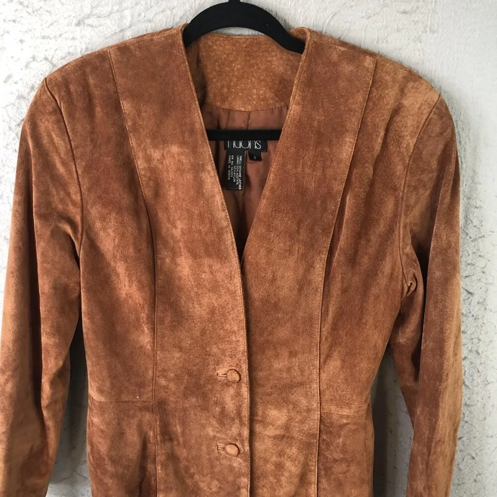 Vintage Nuons Suede Jacket Womens 6 Brown Genuine Leather Blazer - Picture 6 of 16